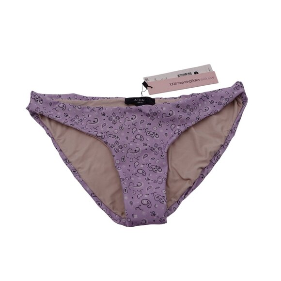 NWT Aqua Swim Bandana Print Bikini Bottom Sz M Lavender Lined Moderate Coverage - Picture 2 of 5